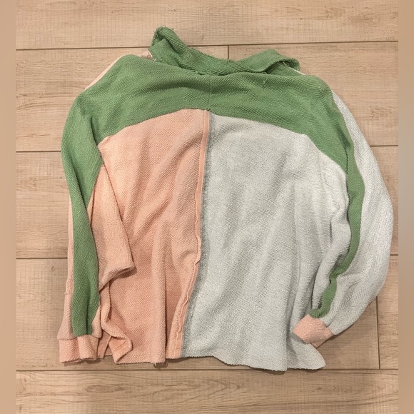Womens bucket list green grey and pink terry pullover. Size medium - Picture 3 of 3